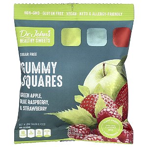 Quadradinhos de Goma Sem Açúcar Maçã Verde Framboesa Azul e Morango 50 g - Dr. John's Healthy Sweets