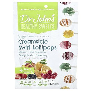 Pirulitos Swirlsicle de Creme + Fibra e Vitamina C Amora Framboesa Azul Laranja Pêssego e Morango Sem Açúcar 109 g - Dr. John's Healthy Sweets