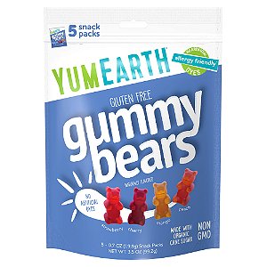 Ursinhos de Goma sem Glúten Morango Cereja Manga Pêssego 5 Pacotes para Lanche 20 g Cada - YumEarth