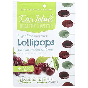 Pirulitos + Fibra e Vitamina C Framboesa Azul Uva e Cereja Sem Açúcar 105 g - Dr. John's Healthy Sweets