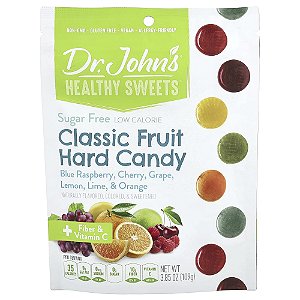 Bala Dura de Frutas Clássica Framboesa Azul Cereja Uva Limão Siciliano Limão Taiti e Laranja 109 g - Dr. John's Healthy Sweets