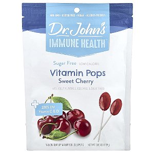 Saúde Imunológica Pirulitos de Vitaminas Cereja Doce 14 Pirulitos Embalados Individualmente 109 g - Dr. John's Healthy Sweets