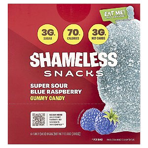 Gomas Framboesa Azul SuperAzeda 6 Saquinhos 50 g Cada - Shameless Snacks