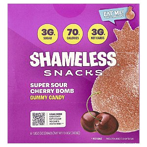 Gomas Bomba de Cereja Super Azeda 6 Sacos 50 g Cada - Shameless Snacks