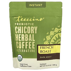 Alternativa ao Café Ervas de Chicória e Prebióticos Instantâneos Torra Francesa Sabor Escuro Sem Cafeína 100 g - Teeccino