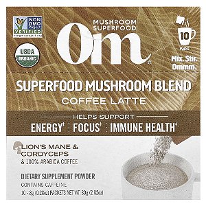 Mistura de Cogumelos com Superalimentos Latte de Café 10 Sachês 8 g Cada - Om Mushrooms