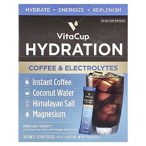 Café Instantâneo e Eletrólitos para Hidratação Torra Média 18 Sachês Individuais 4,4 g Cada - VitaCup