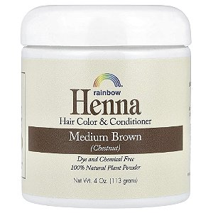 Henna Tintura e Condicionador Capilar Castanho Médio 113 g - Rainbow Research