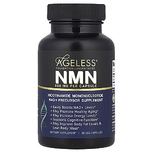 Suplemento NMN Nicotinamida Mononucleotídeo 500 mg 30 Cápsulas Vegetais - Ageless Foundation Laboratories
