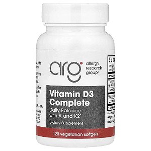Suplemento de Vitamina D3 Completa 120 Cápsulas Softgel Vegetarianas - Allergy Research Group