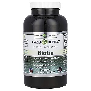 Suplemento de Biotina 10000 mcg 400 Cápsulas Vegetais - Amazing Nutrition