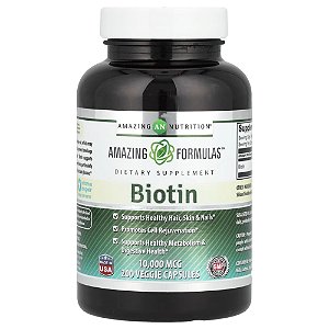 Suplemento de Biotina 10000 mcg 200 Cápsulas Vegetais - Amazing Nutrition