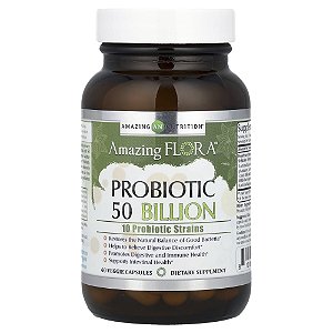 Probiótico Amazing Flora 50 Bilhões de UFC 60 Cápsulas Vegetais - Amazing Nutrition