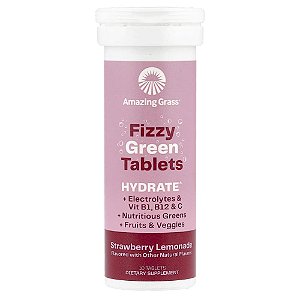 Comprimidos Verdes Efervescentes Green Superfood Hydrate Sabor Limonada de Morango 10 Comprimidos - Amazing Grass