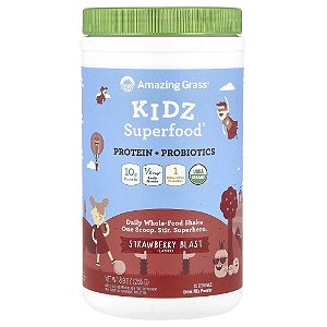 Suplemento Infantil Kidz Superfood Proteína e Probióticos Sabor Morango 255 g - Amazing Grass
