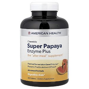 Suplemento Digestivo de Enzima de Mamão Super Papaya Enzyme Plus 360 Comprimidos Mastigáveis - American Health
