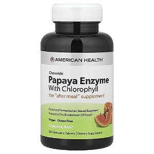 Suplemento Digestivo de Enzima de Mamão Papaya Enzyme com Clorofila 250 Comprimidos Mastigáveis - American Health