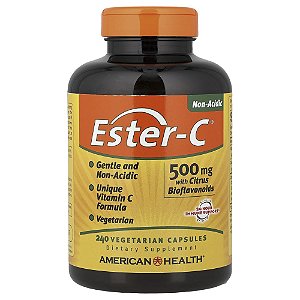 Suplemento de Vitamina C Ester-C com Bioflavonoides Cítricos 500 mg 240 Cápsulas Vegetarianas - American Health