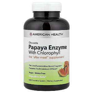 Suplemento Digestivo de Enzima de Mamão Papaya Enzyme com Clorofila 600 Comprimidos Mastigáveis - American Health