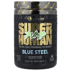 Pré-Treino Sem Cafeína SuperHuman Pump Sabor Mojito de Mirtilo Blue Steel 373 g - ALPHA LION