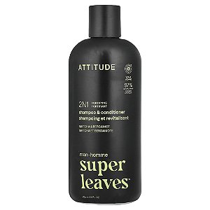 Shampoo e Condicionador Masculino 2 em 1 Super Leaves Matcha e Bergamota 415 ml - ATTITUDE