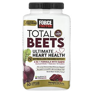Total Beets com CoQ10 Saúde do Coração Sabor Romã 60 Cápsulas Mastigáveis - Force Factor