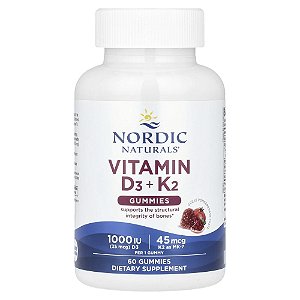 Nordic Naturals - Suplemento de Vitamina D3 e K2 em Gomas Sabor Romã 60 Gomas