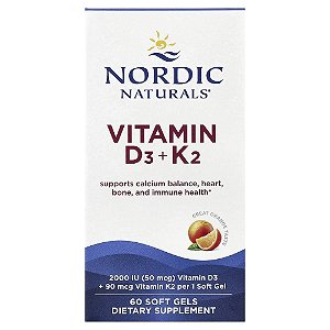 Nordic Naturals - Suplemento de Vitamina D3 e K2 Sabor Laranja 60 Softgels