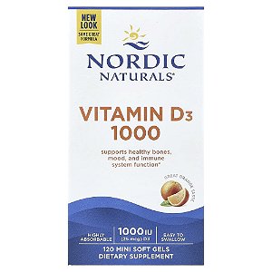 Nordic Naturals - Suplemento de Vitamina D3 1000 UI Sabor Laranja 120 Softgels