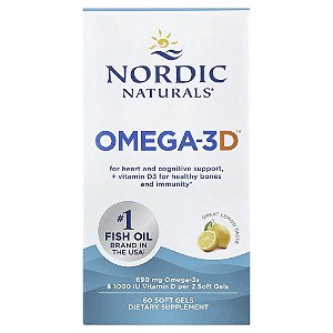 Nordic Naturals - Suplemento de Ômega-3 com Vitamina D3 Omega-3D Limão 60 Softgels