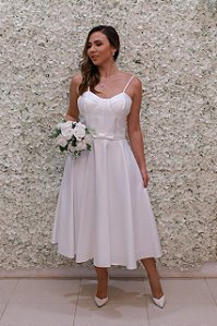 VESTIDO MIDI BRANCO COM BUSTO ESTRUTURADO ZIBELINE