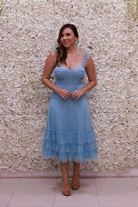 VESTIDO MIDI AZUL CLARO SERENITY CAMADAS EM TULE BUSTO CORSELET