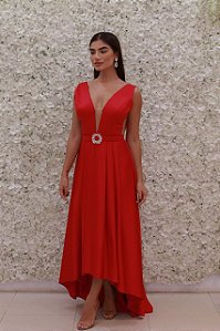 VESTIDO FRUTA COR MULLET VERMELHO CEREJA COM CINTO