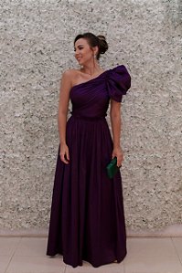 VESTIDO FÁTIMA SCOFIELD UVA DRAPEADO OMBRO ÚNICO BUFANTE
