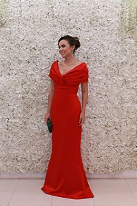 VESTIDO FÁTIMA SCOFIELD VERMELHO DECOTE LAÇO FRONTAL