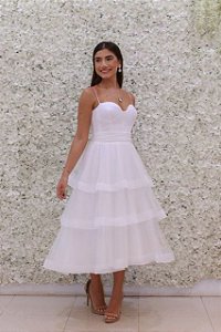 VESTIDO BRANCO FÁDIA MIDI ARTE SACRA CORSELET CAMADA EM TULE