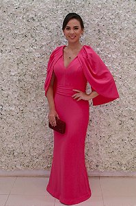 VESTIDO ROSA PINK CAPA PREGAS OMBRO ARTE SACRA