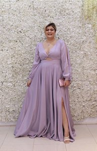 VESTIDO LILÁS DETALHE CINTURA FLUIDO MANGAS
