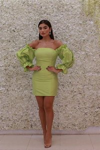 VESTIDO CURTO MARRÔ NEON MANGA BUFANTE