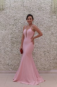 VESTIDO ROSE SEREIA DECOTE TIRAS