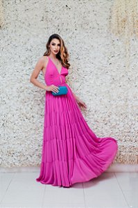 VESTIDO PATBO PINK FÚCSIA TOMARA QUE CAIA PLISSADO MANGA FLARE REMOVÍVEL -  Closet das 2