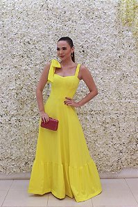VESTIDO AMARELO LIMA EDUARDA GALVANI LAÇO ALÇA UNICA LISO