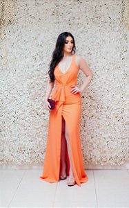 VESTIDO ARTE SACRA CORAL SEREIA COM FENDA EM FOLHOS FLUIDO