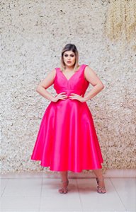 VESTIDO MIDI MARRO PINK PRINCESA DECOTE V