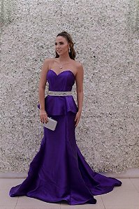 VESTIDO LONGO TOMARA QUE CAIA ROXO PEPLUM