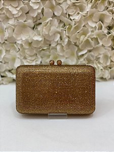 BOLSA MINU DOURADA QUADRADA COM FECHO BOLINHA