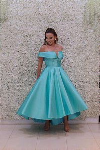 VESTIDO MIDI MULLET AZUL TIFFANY OMBRO A OMBRO