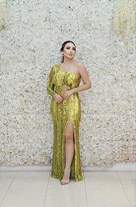 VESTIDO VERDE LIMA OMBRO ÚNICO COM RECORTE