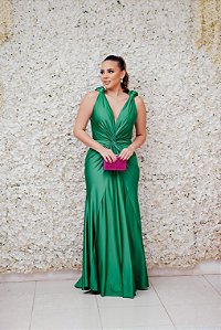 VESTIDO VERDE ESMERALDA MALHA FRIA REGATA COM DETALHE DE NÓ NÓ OMBRO