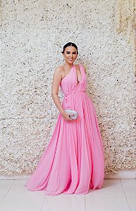 VESTIDO ROSA CHICLETE COM RECORTE LATERAL AGILITÁ